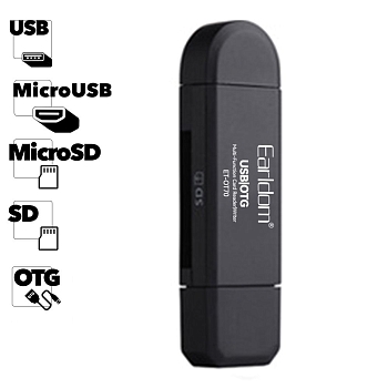 USB OTG Картридер Earldom ET-OT70 4 в 1 MicroUSB, USB на SD, MicroSD (черный)